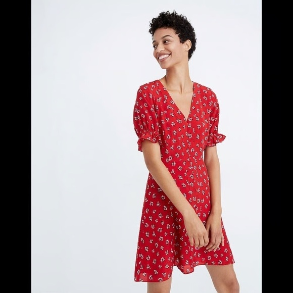 Madewell Silk Ruffle Sleeve Button Front Lilies Dress (14) - Picture 1 of 7